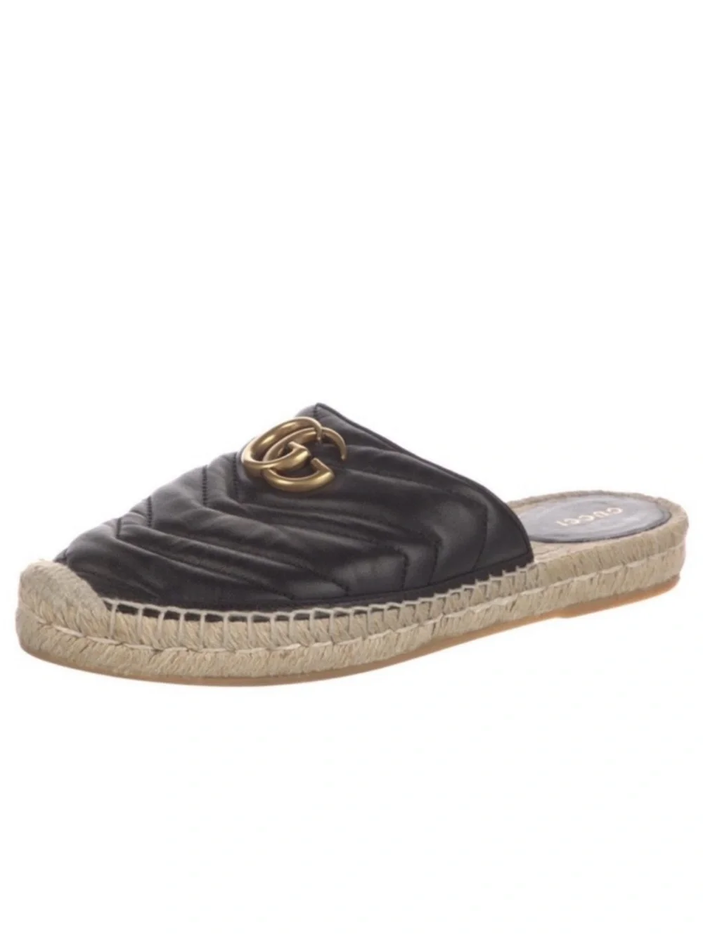 GUCCI GG Marmont Black Leather Espadrille Mules Slides - Picture 4 of 9